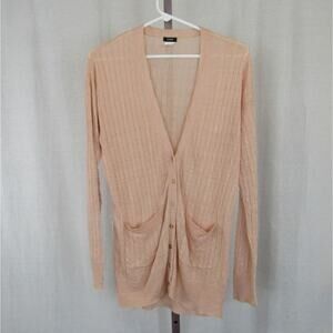 J.Crew Small 100% Linen Peachy Pink Lightweight Open Knit Cardigan Cable Knit